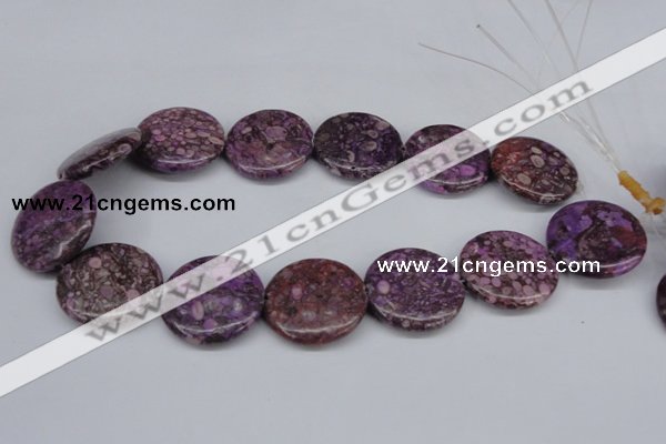 CMB33 15.5 inches 30mm flat round dyed natural medical stone beads