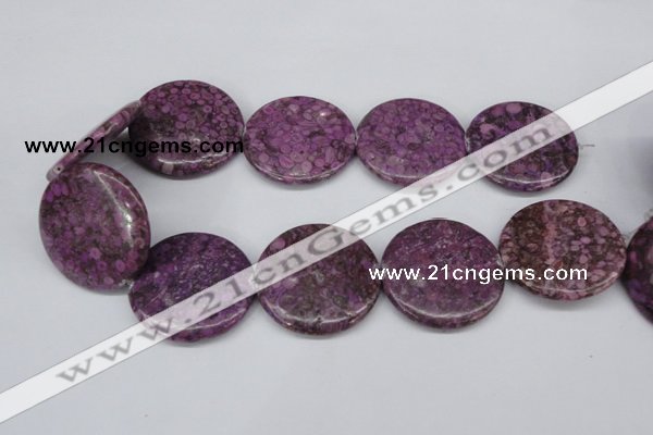 CMB34 15.5 inches 40mm flat round dyed natural medical stone beads