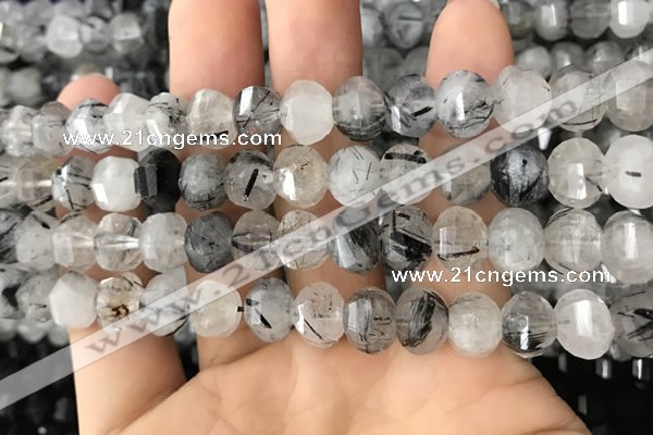 CME207 15.5 inches 7*9mm - 8*10mm pumpkin black rutilated quartz beads