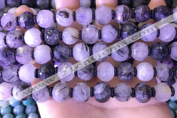 CME330 15.5 inches 9*11mm - 10*12mm pumpkin black rutilated quartz beads