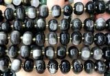 CME428 15 inches 8*12mm pumpkin silver obsidian gemstone beads