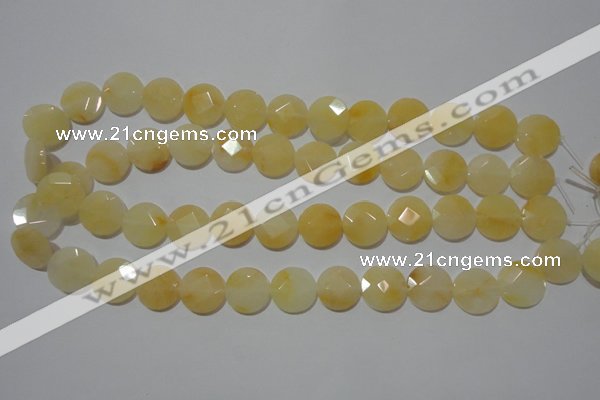 CME51 15.5 inches 15mm faceted coin yellow jade gemstone beads