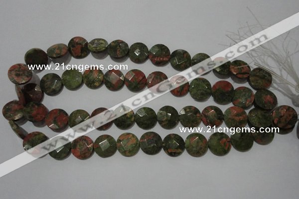 CME53 15.5 inches 15mm faceted coin unakite gemstone beads