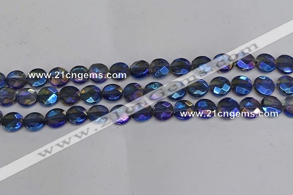 CME63 15.5 inches 10mm faceted coin plated white crystal beads