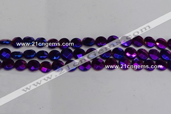 CME64 15.5 inches 10mm faceted coin plated white crystal beads