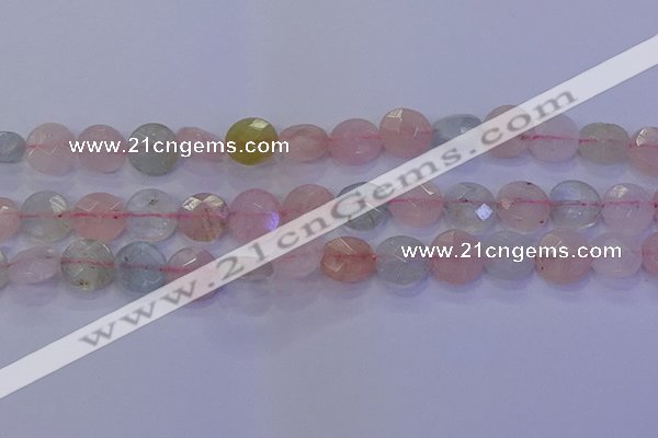 CMG253 15.5 inches 10mm faceted coin morganite beads