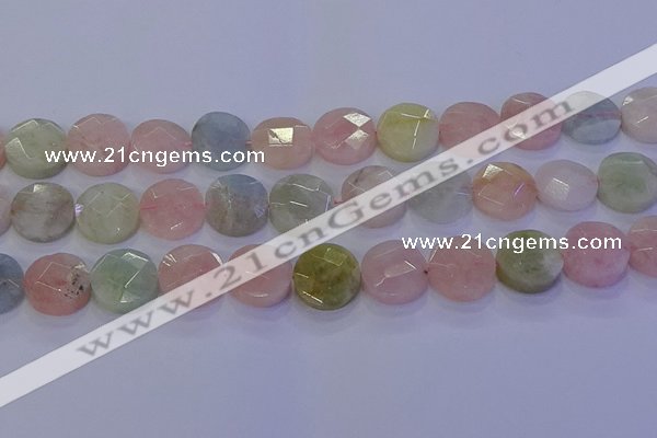 CMG255 15.5 inches 14mm faceted coin morganite beads