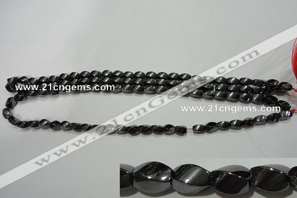 CMH151 15.5 inches 5*8mm twisted rice magnetic hematite beads