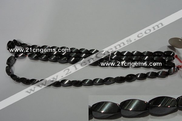 CMH153 15.5 inches 6*12mm twisted rice magnetic hematite beads