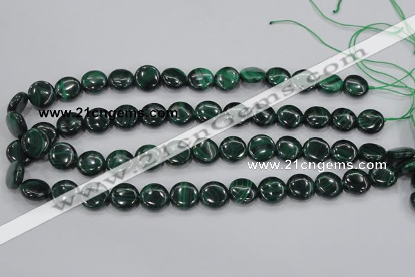 CMN100 15.5 inches 14mm flat round natural malachite beads wholesale