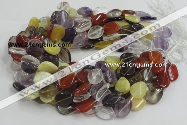 CMQ12 15*20mm twisted flat teardrop multicolor quartz beads