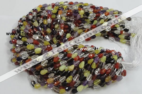 CMQ20 15.5 inches 8*10mm faceted teardrop multicolor quartz beads