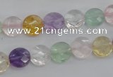 CMQ251 15.5 inches 10mm faceted coin multicolor quartz beads