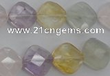 CMQ255 15.5 inches 14*14mm faceted diamond multicolor quartz beads