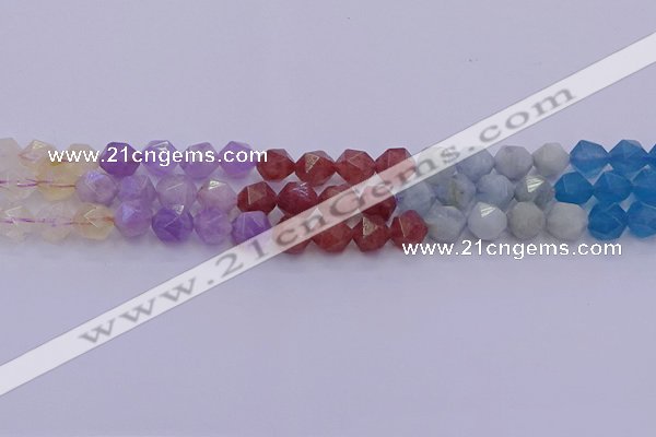 CMQ378 15.5 inches 10mm faceted nuggets mixed quartz beads wholesale
