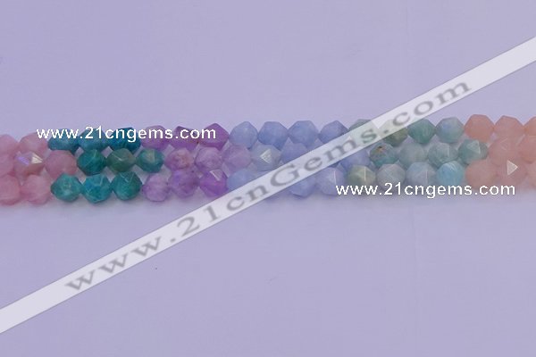 CMQ393 15.5 inches 10mm faceted nuggets mixed quartz beads