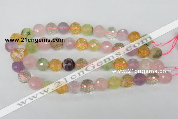 CMQ55 15.5 inches 14mm faceted round multicolor quartz beads