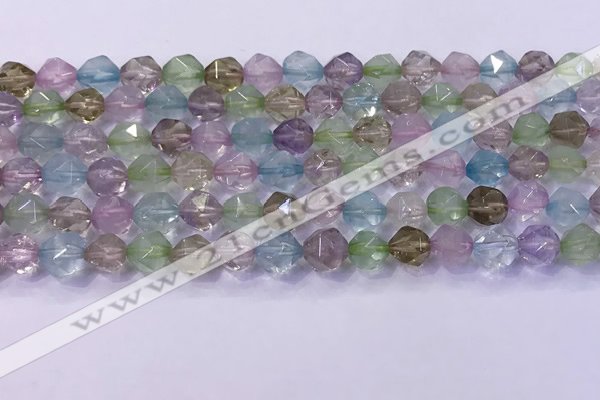 CMQ576 15.5 inches 8mm faceted round mixed quartz beads