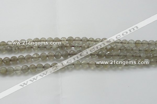 CMS1060 15.5 inches 6mm faceted round grey moonstone beads wholesale