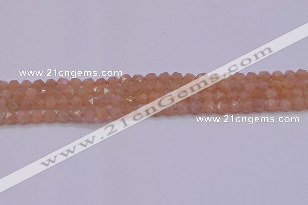 CMS1131 15.5 inches 6mm faceted nuggets peach moonstone beads