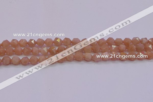 CMS1132 15.5 inches 8mm faceted nuggets peach moonstone beads