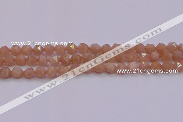 CMS1133 15.5 inches 10mm faceted nuggets peach moonstone beads
