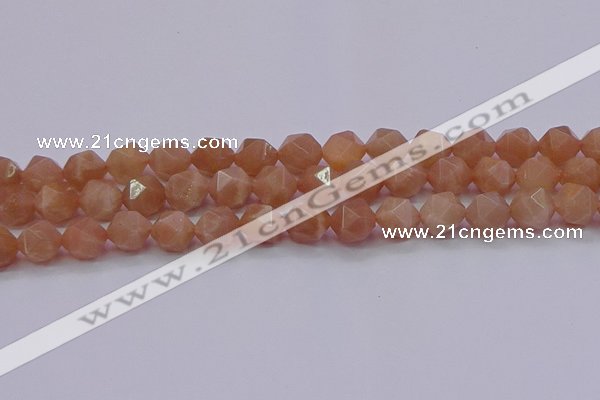 CMS1134 15.5 inches 12mm faceted nuggets peach moonstone beads