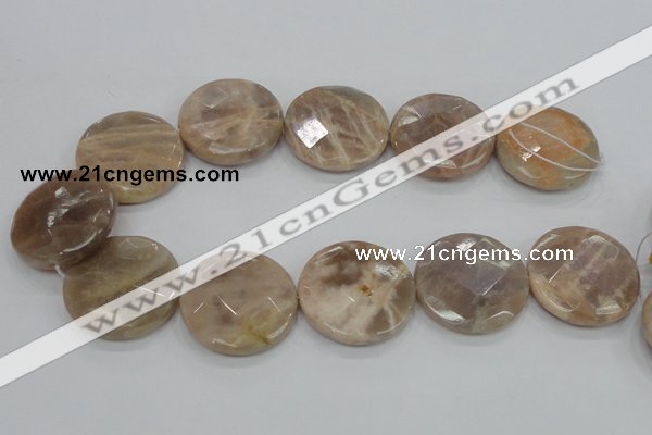 CMS115 15.5 inches 35mm faceted coin moonstone gemstone beads