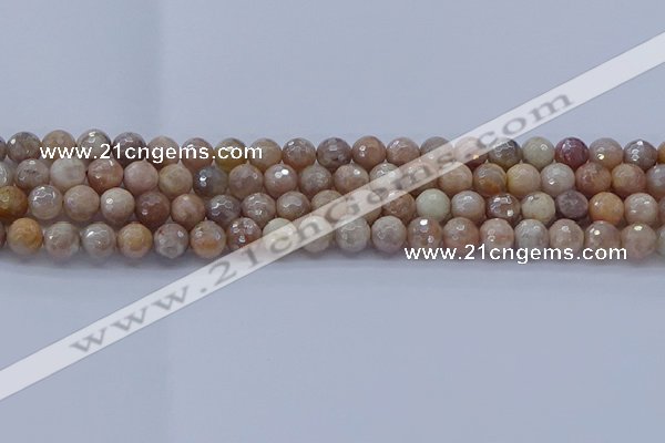 CMS1301 15.5 inches 6mm faceted round AB-color moonstone beads