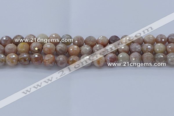 CMS1303 15.5 inches 10mm faceted round AB-color moonstone beads