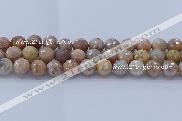 CMS1305 15.5 inches 14mm faceted round AB-color moonstone beads