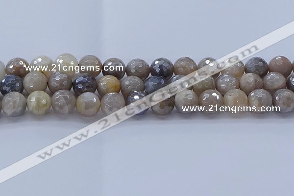 CMS1314 15.5 inches 12mm faceted round AB-color grey moonstone beads