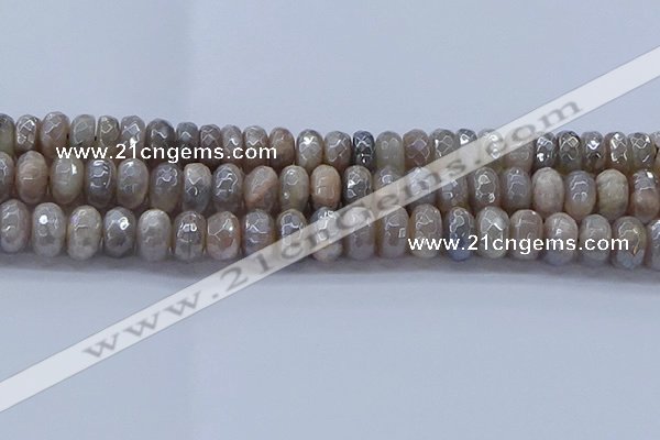 CMS1334 15.5 inches 7*12mm faceted rondelle AB-color grey moonstone beads