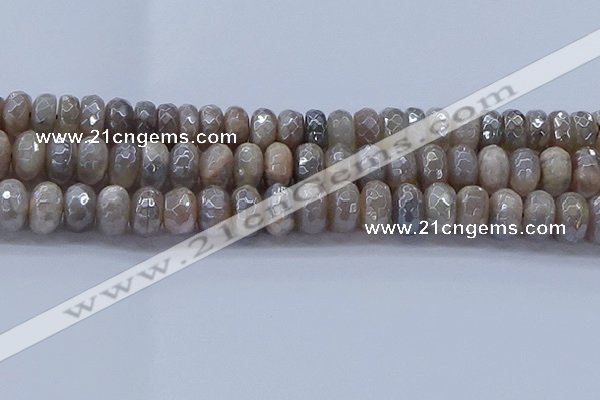 CMS1335 15.5 inches 7*14mm faceted rondelle AB-color grey moonstone beads