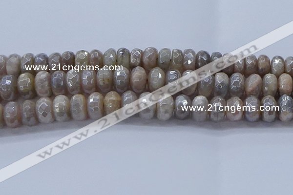 CMS1336 15.5 inches 8*16mm faceted rondelle AB-color grey moonstone beads