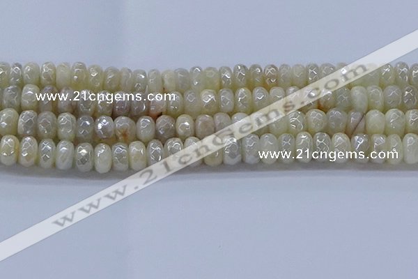 CMS1343 15.5 inches 6*10mm faceted rondelle AB-color white moonstone beads