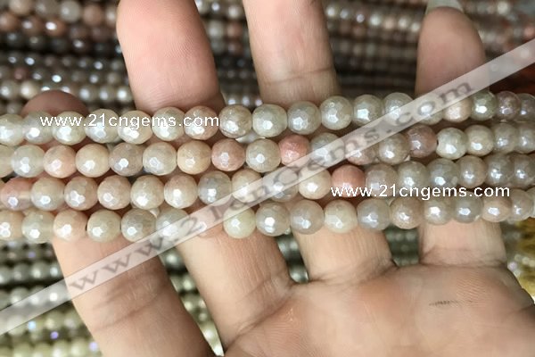 CMS1451 15.5 inches 6mm faceted round AB-color moonstone beads