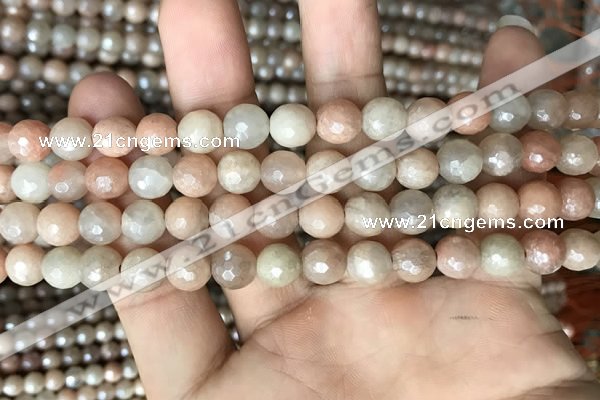 CMS1452 15.5 inches 8mm faceted round AB-color moonstone beads