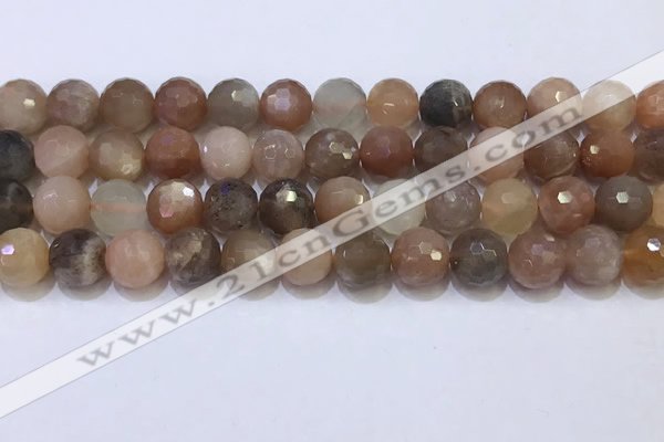 CMS1498 15.5 inches 10mmm faceted round rainbow moonstone beads