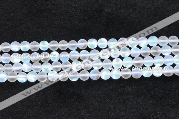 CMS1507 15.5 inches 8mm round matte synthetic moonstone beads