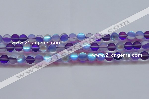 CMS1578 15.5 inches 10mm round matte synthetic moonstone beads