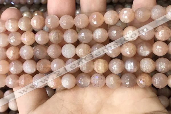 CMS1679 15.5 inches 8mm faceted round moonstone beads wholesale