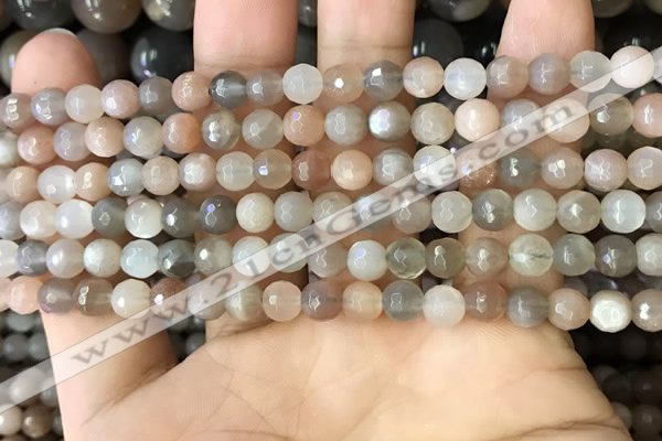 CMS1691 15.5 inches 4mm faceted round rainbow moonstone beads