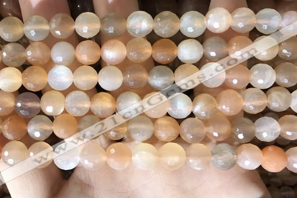 CMS1716 15.5 inches 8mm faceted round rainbow moonstone beads