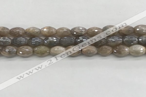 CMS1775 15.5 inches 8*12mm faceted rice AB-color moonstone beads