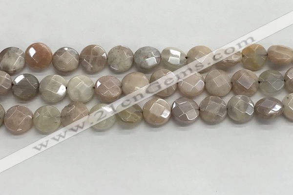 CMS1789 15.5 inches 10mm faceted coin AB-color moonstone beads