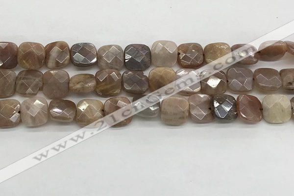 CMS1829 15.5 inches 12*12mm faceted square AB-color moonstone beads