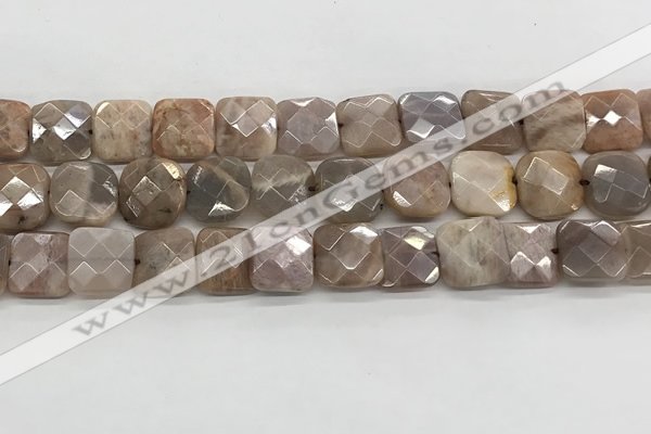 CMS1830 15.5 inches 14*14mm faceted square AB-color moonstone beads