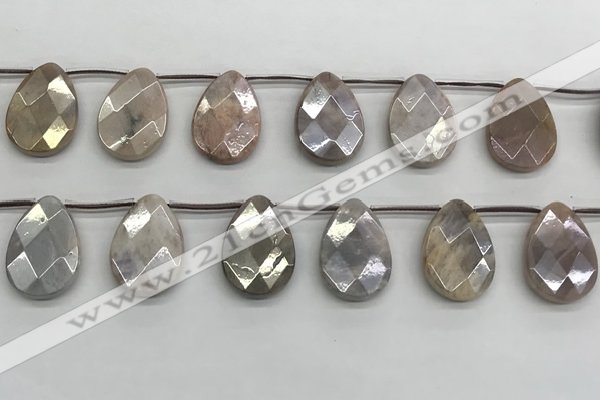 CMS1840 18*25mm faceted flat teardrop AB-color moonstone beads