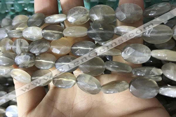 CMS1851 15.5 inches 10*14mm faceted oval grey moonstone beads